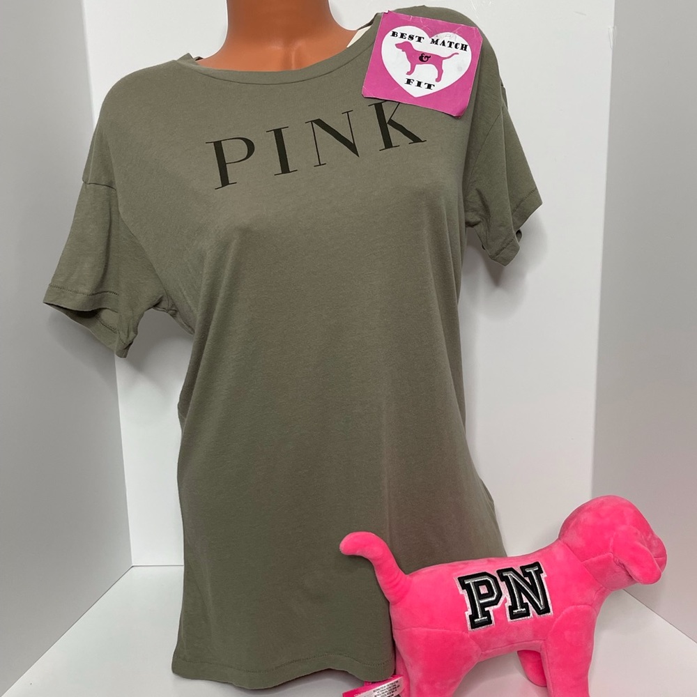 PINK Victoria's Secret Olive Green Short Sleeve Tee